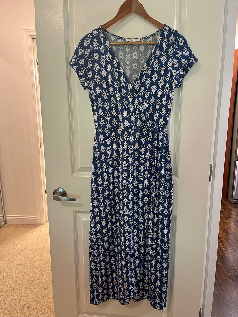 Rebel Sugar Navy and White Printed Wrap Maxi Dress